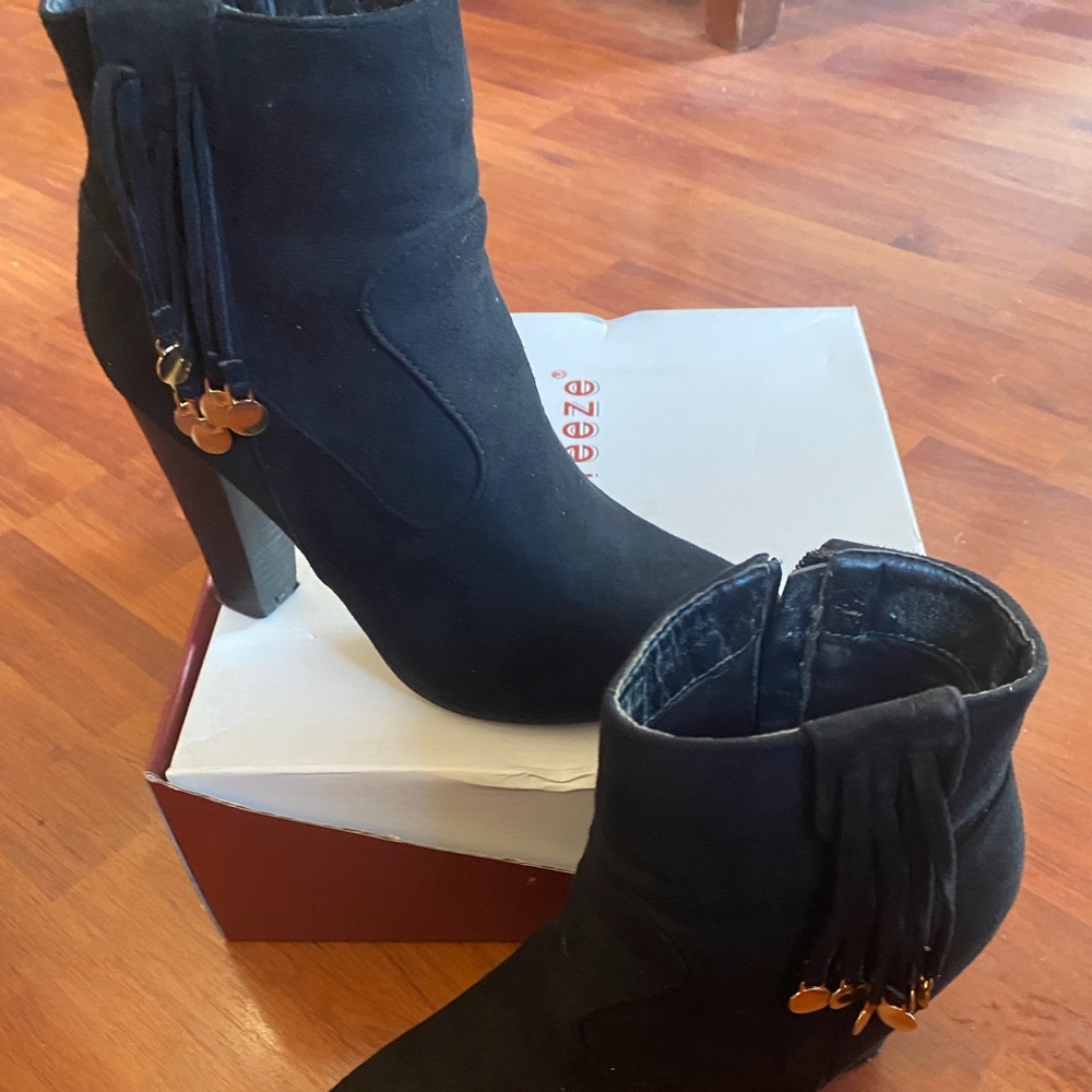 Black Suede Boots - side tassel